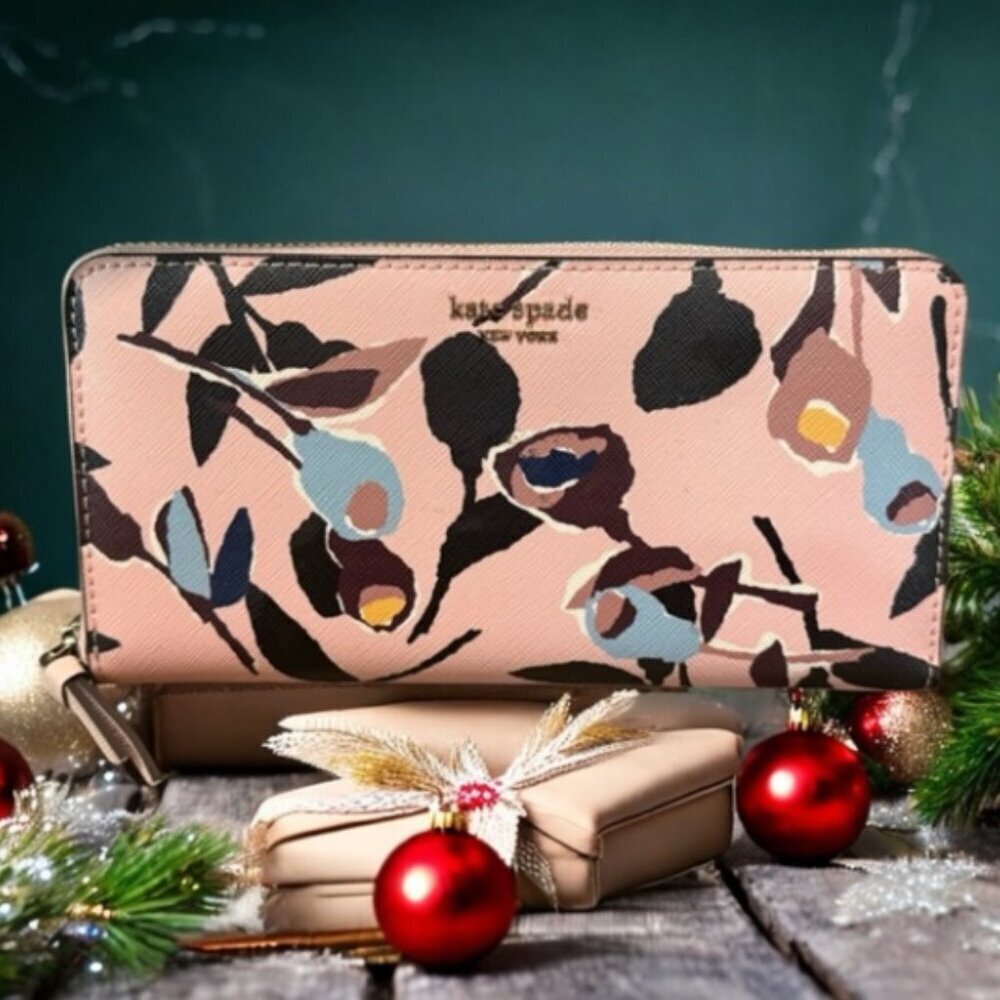 Kate Spade Cameron Paper Rose Continental Zip‎ Wallet Dusty Pink Floral Leather